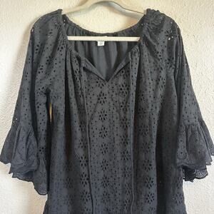 Sundance Black Eyelet Lace Ruffle Cover-up Mini Dress Size S Boho Beach Travel